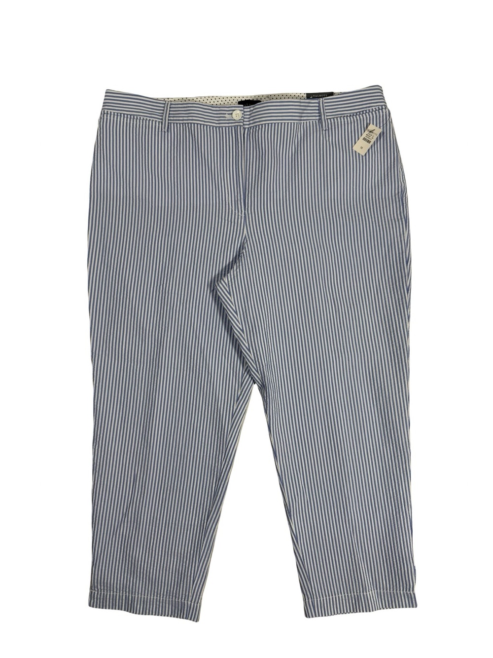 Talbots Perfect Crop Pants Sz 18 Blue White Seersucker Stripe Cotton Summer NWT